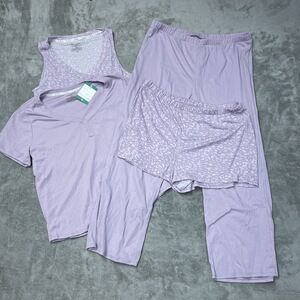 Live 2 Lounge Women's XL 4PC Ribbed Pointelle Set Purple H0416